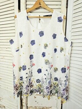 Ness Crochet Floral Print Tank Top Fully Lined Size 2X/18